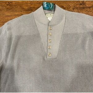 Vintage LL Bean USA Gray Henley Ribbed Fisherman Pullover Sweater Men's XLT Long